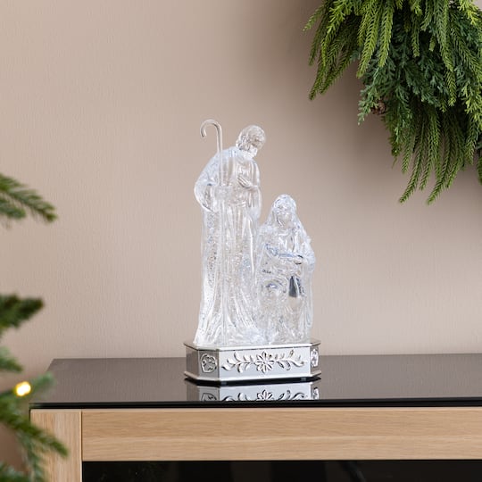 Glitzhome® 12" Lighted Acrylic Crystal Christmas Holly Family Water Globe with Timer